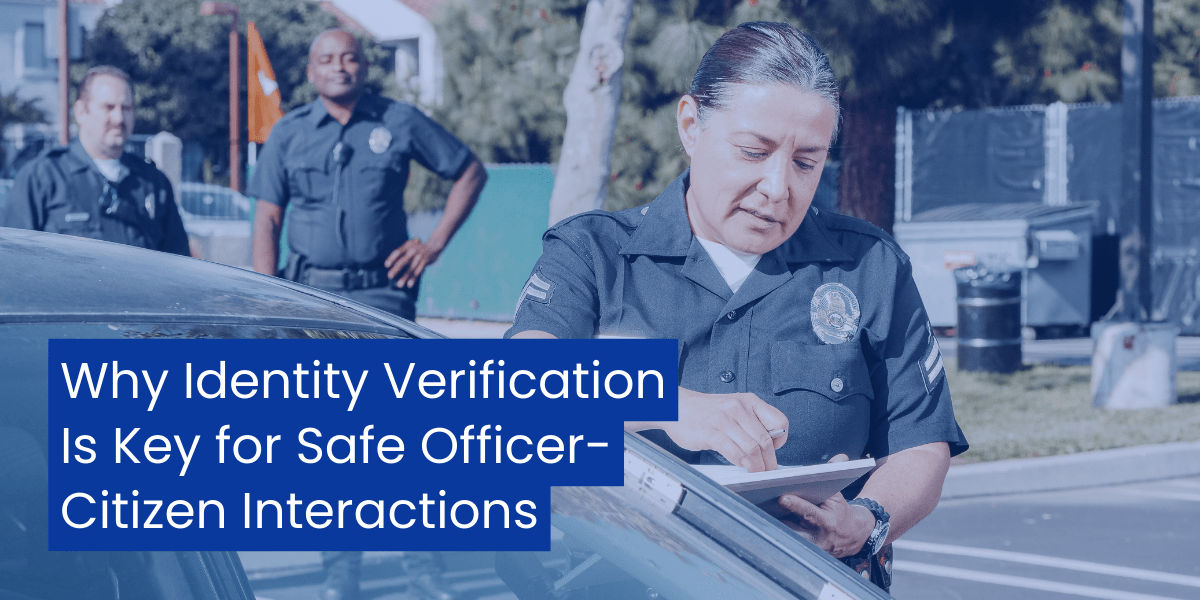 Officers filling a form with a vehicle on screen and a blue tint over the image