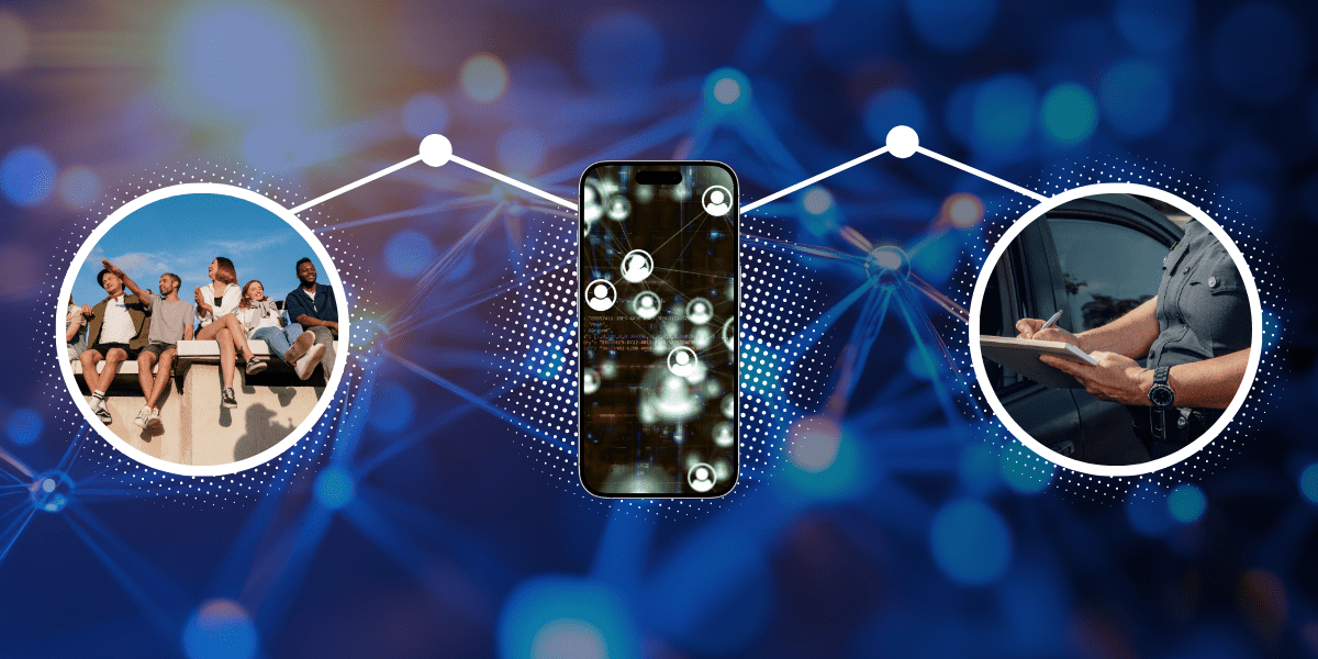 Banner of a citizen group and the law enforcement being connected by an app