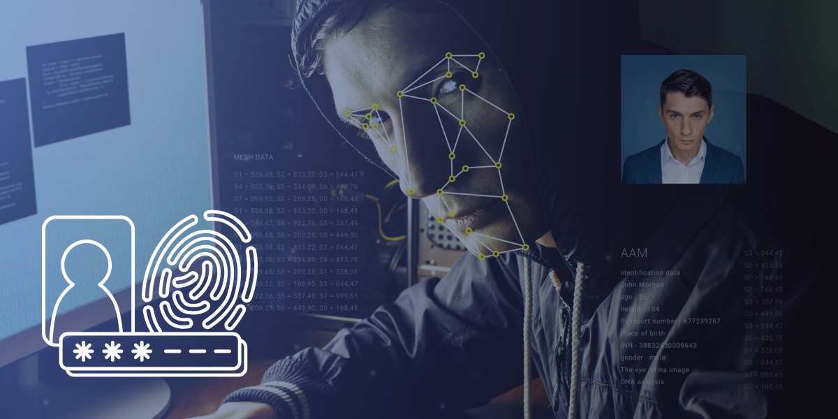 Banner of a man being scanned by digital tools and showing his identity