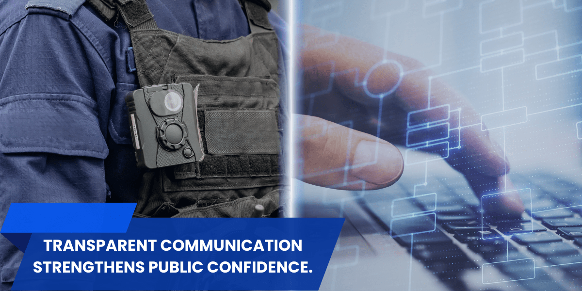 banner with the images of a policeman dashcam and a computer side by side