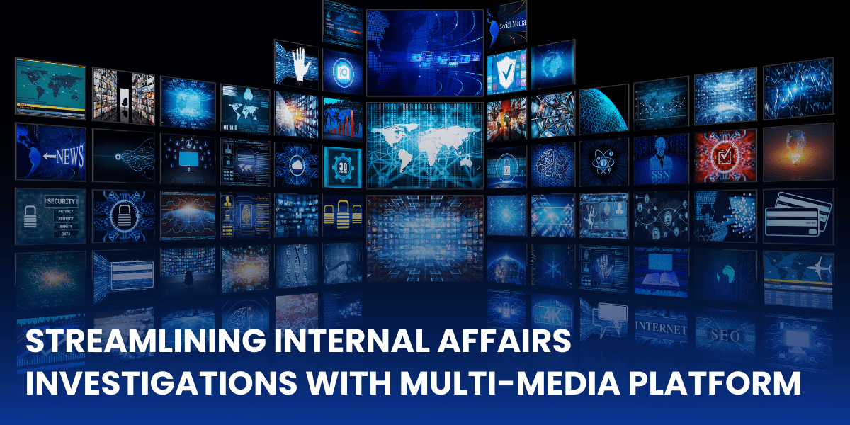 banner with the text, Streamlining Internal Affairs with different screens on the background